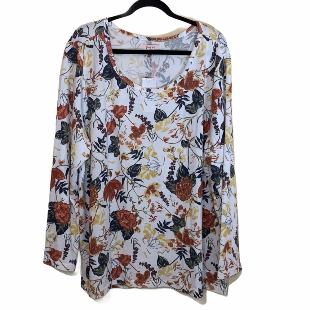 Per Se NEW NWT Long Sleeve White Fall Floral SuperSoft Top Womens Size 2X